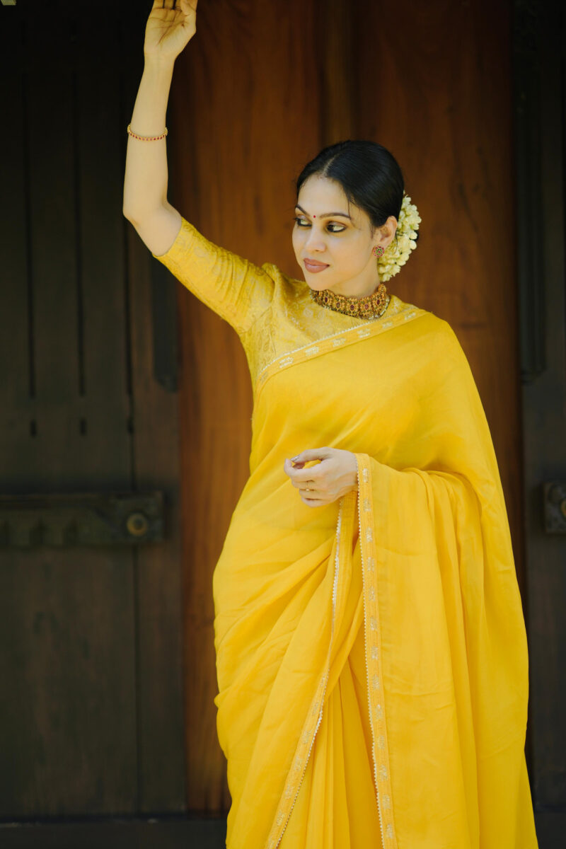 Organza Yellow Saree