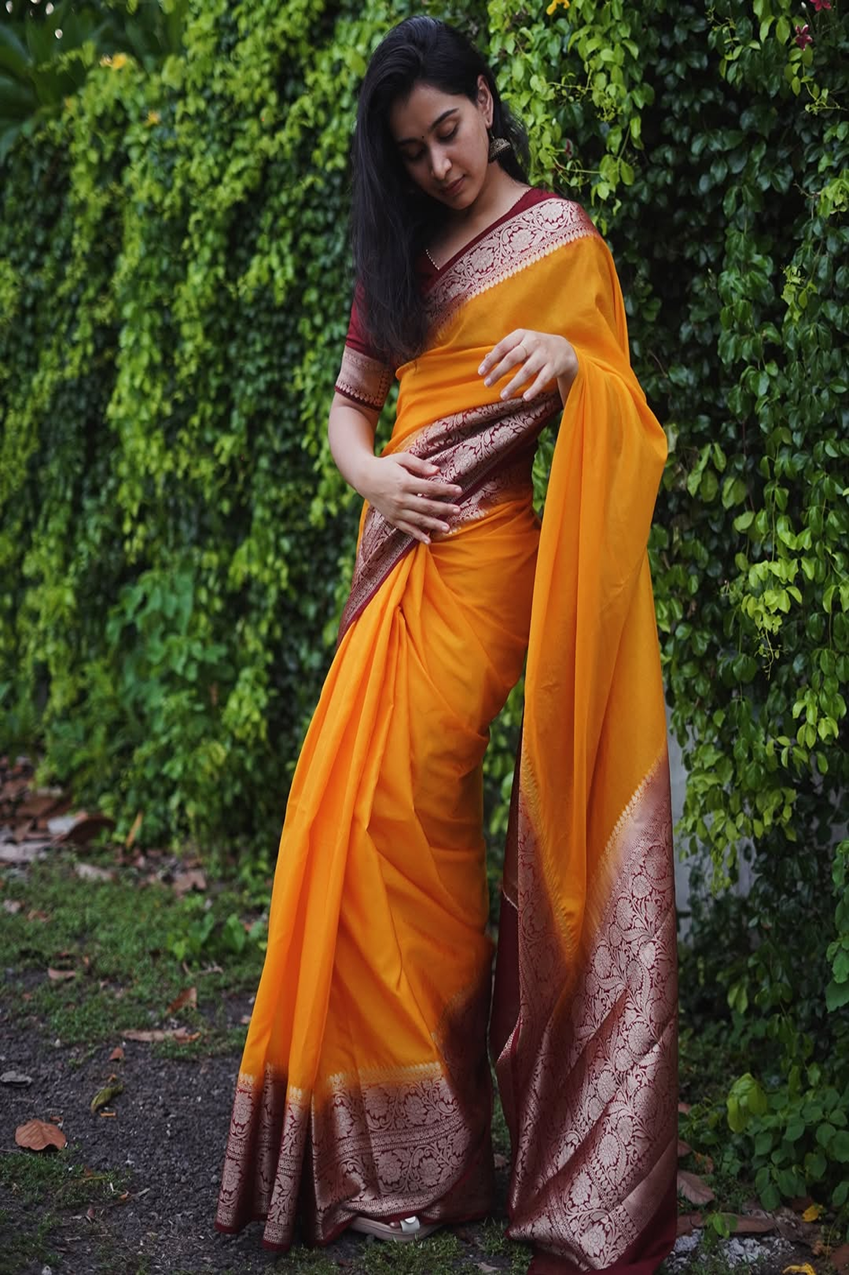 Banarasi Georgette Orange Saree