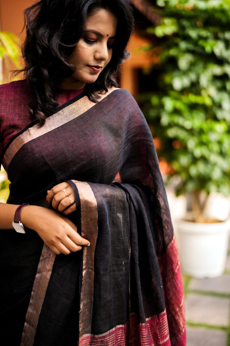 Linen Black Saree