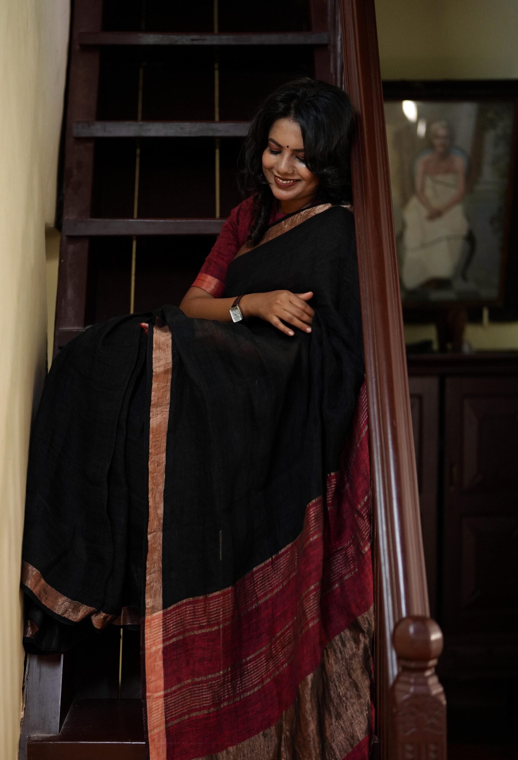 Linen Black Saree