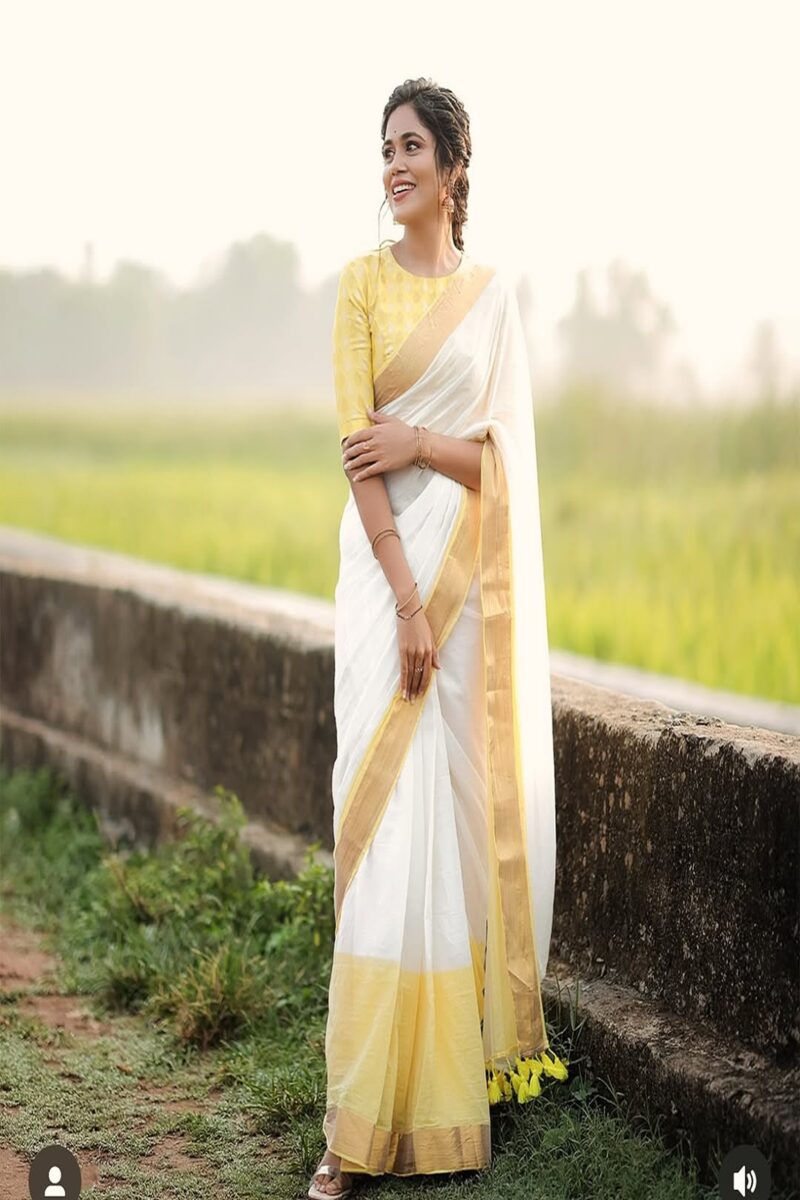 Mul Cotton White Saree
