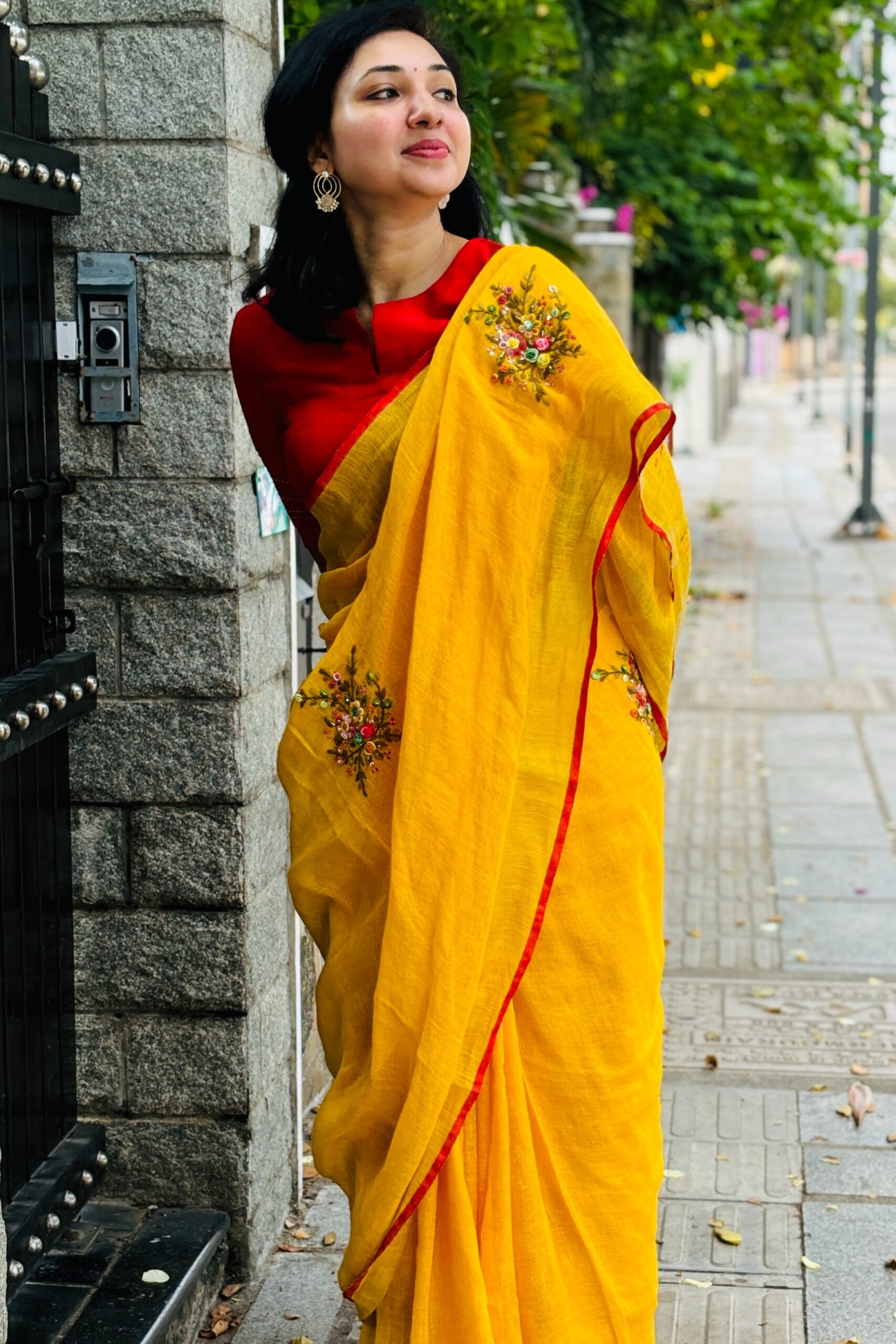 Linen yellow saree