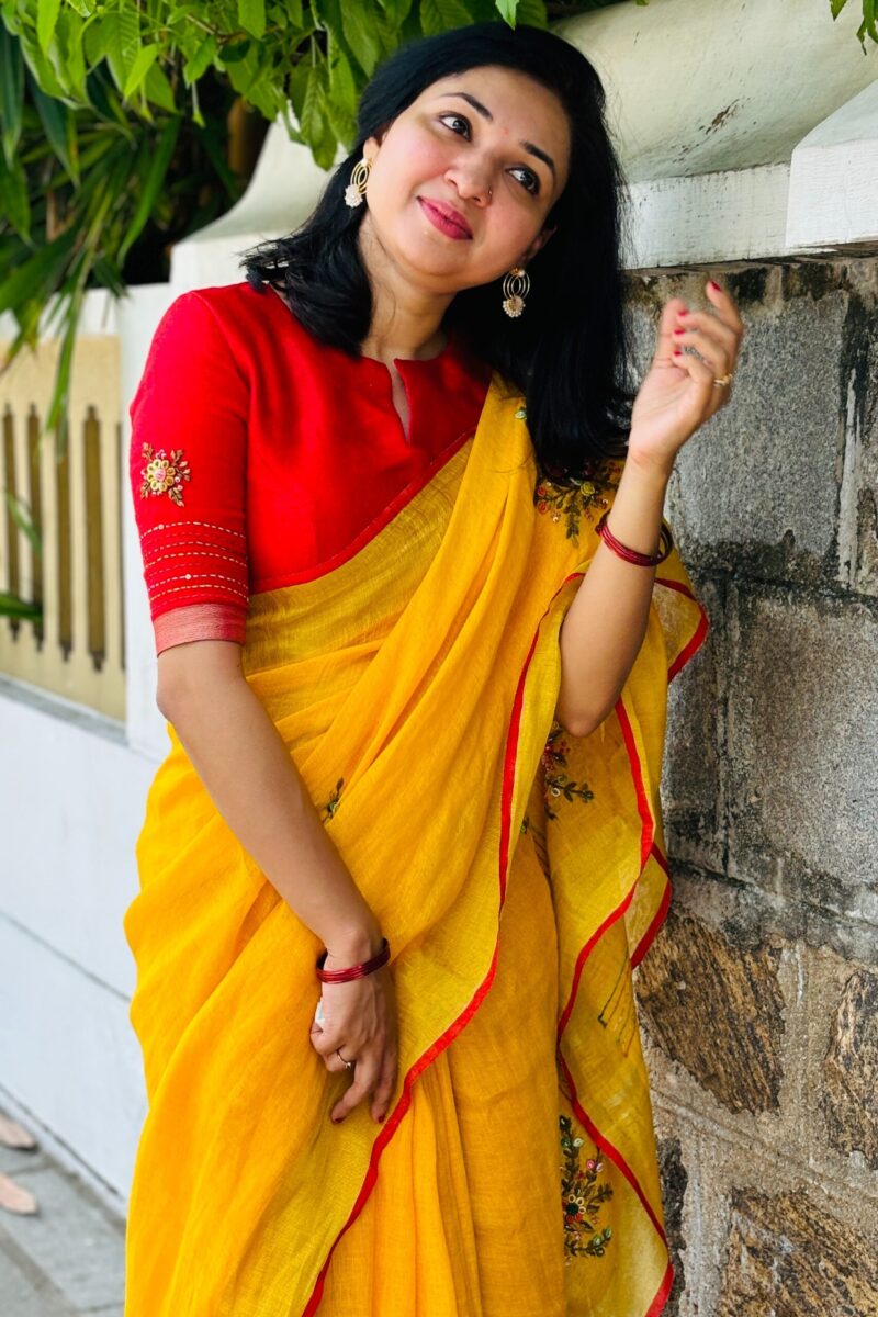 Linen yellow saree 2