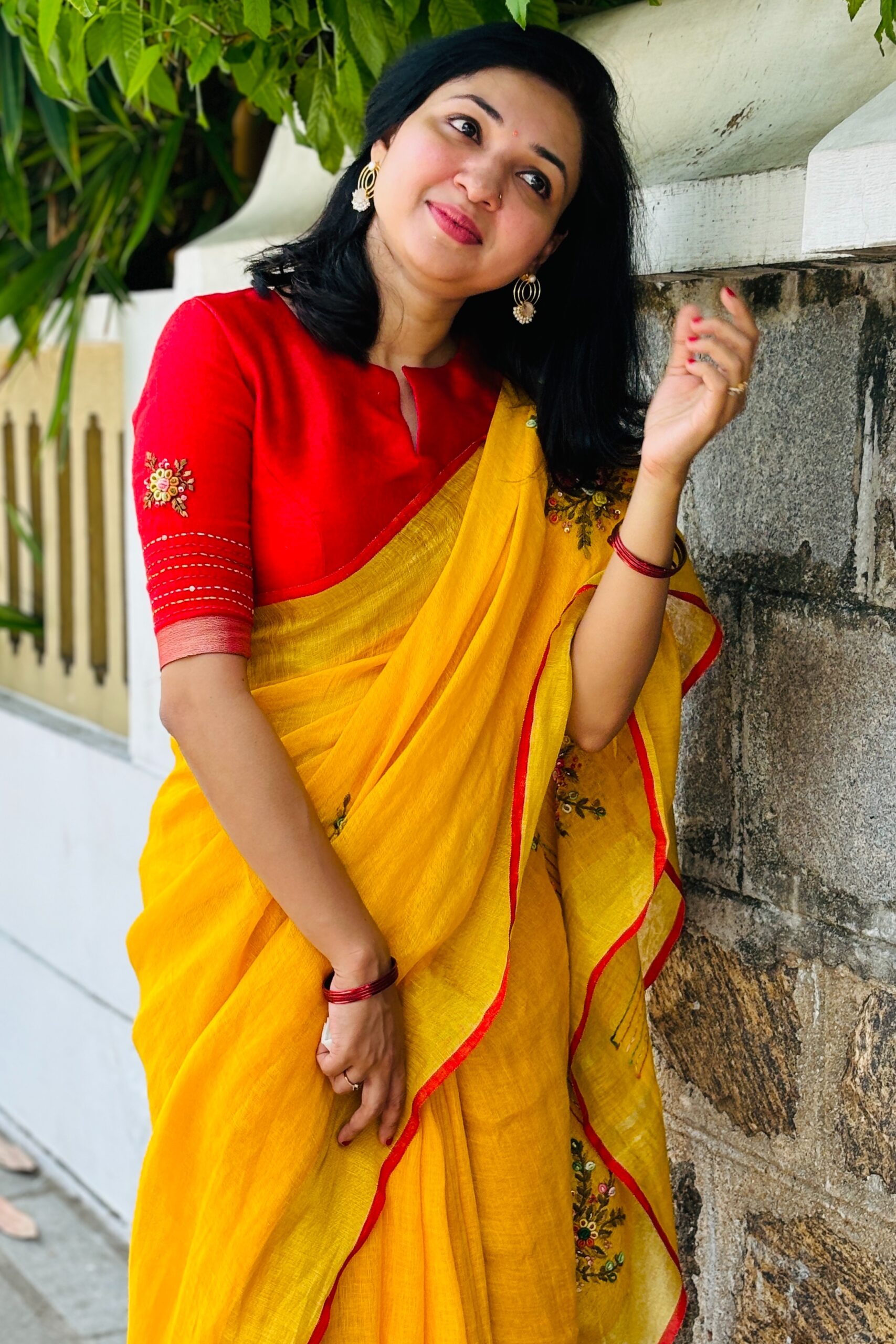 Linen yellow saree 2
