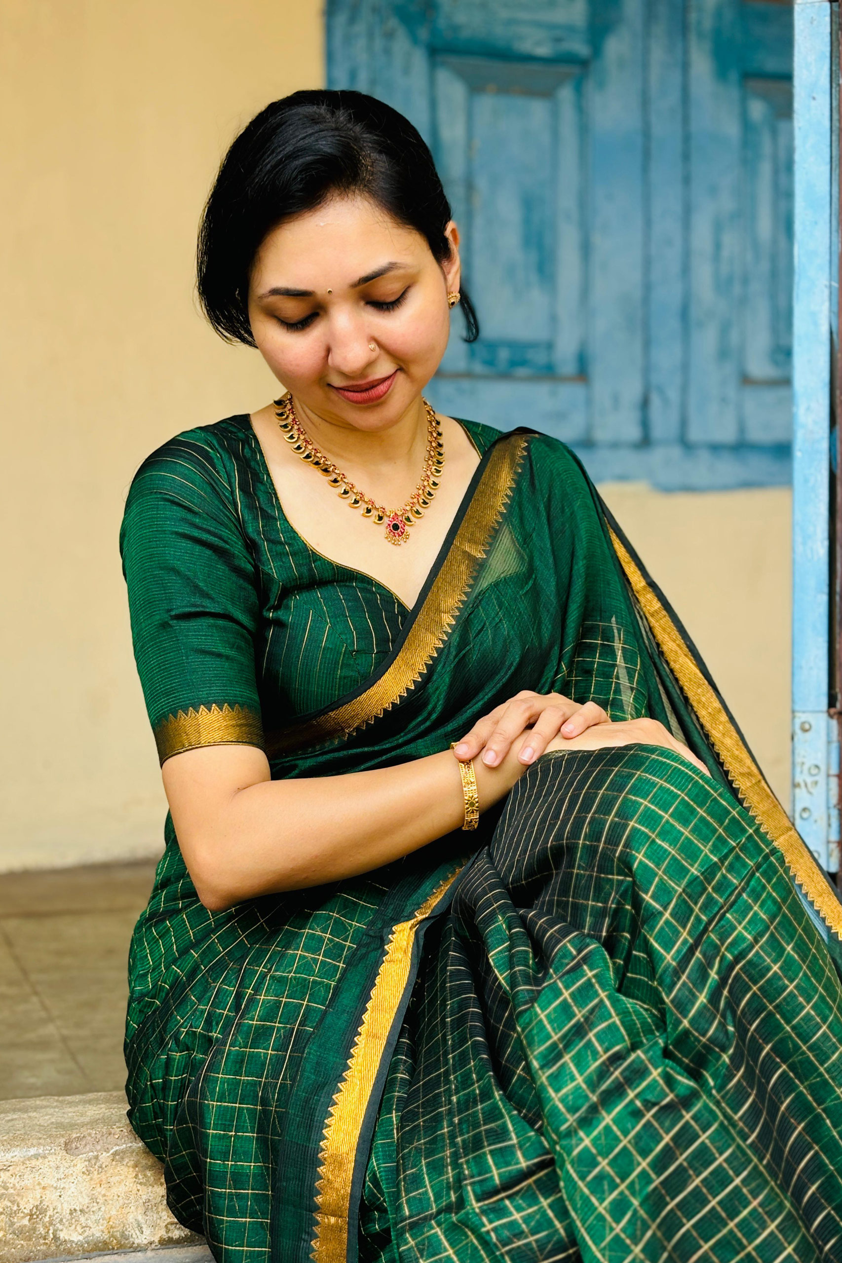 Mangalagiri Green Saree