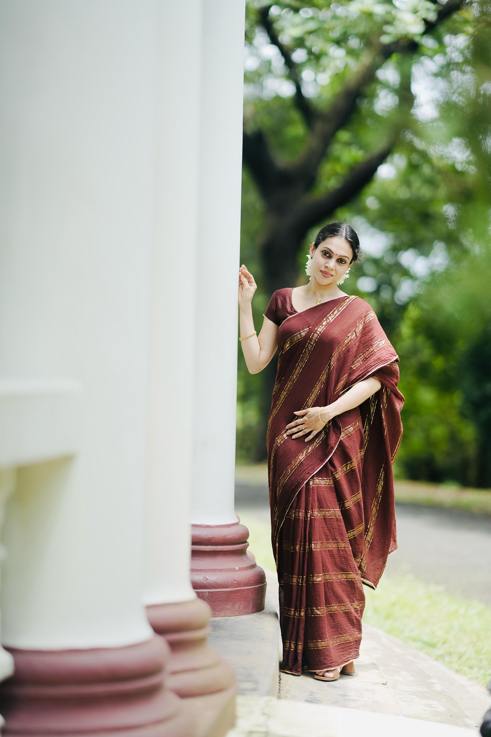 Mul Cotton Brown Saree